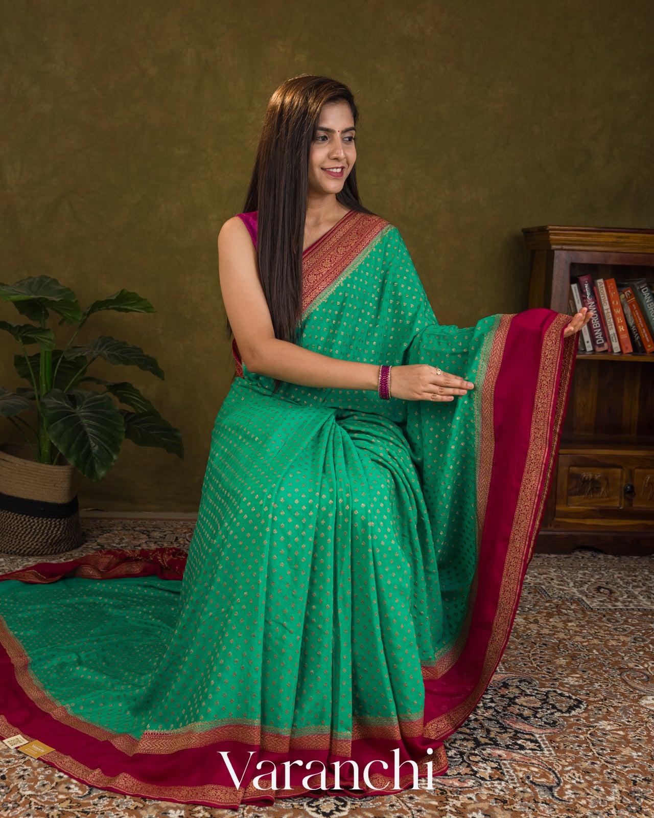 Sea Green Pure Crepe Silk Handloom Saree