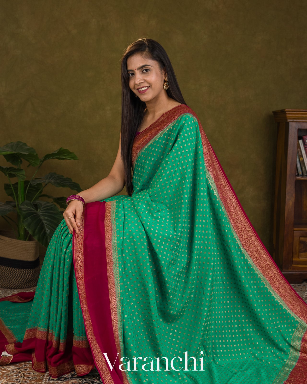 Sea Green Pure Crepe Silk Handloom Saree