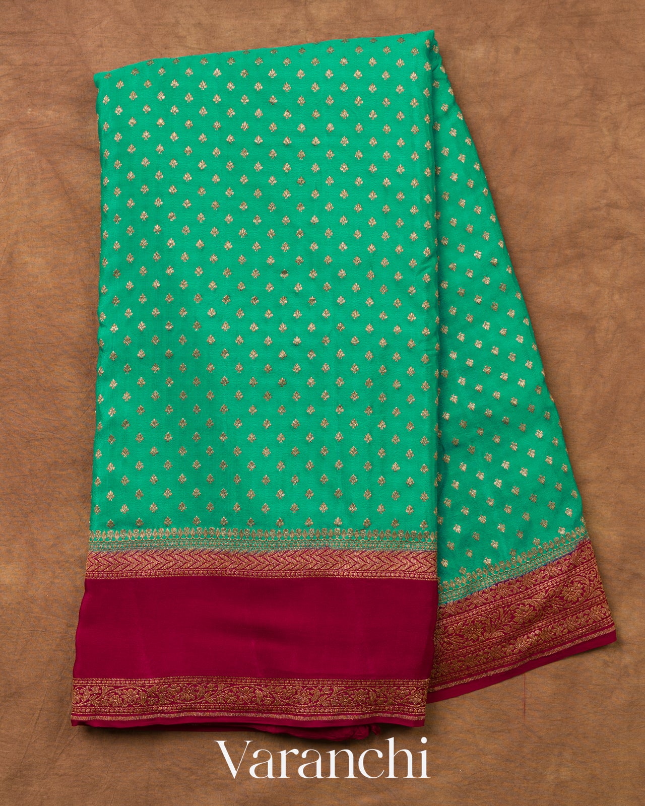 Sea Green Pure Crepe Silk Handloom Saree