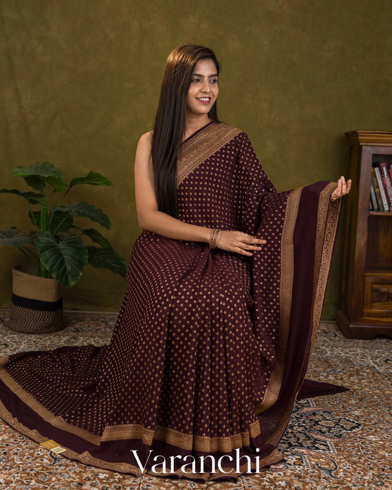 Deep Wine Pure Crepe Silk Handloom Saree