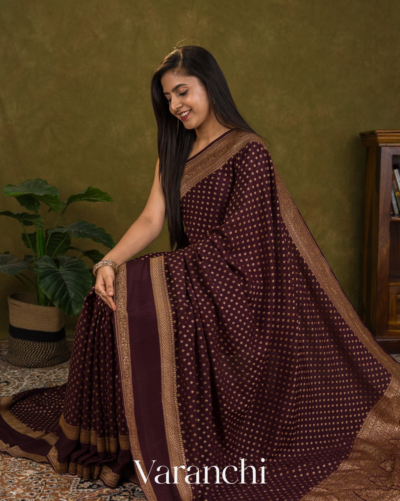 Deep Wine Pure Crepe Silk Handloom Saree