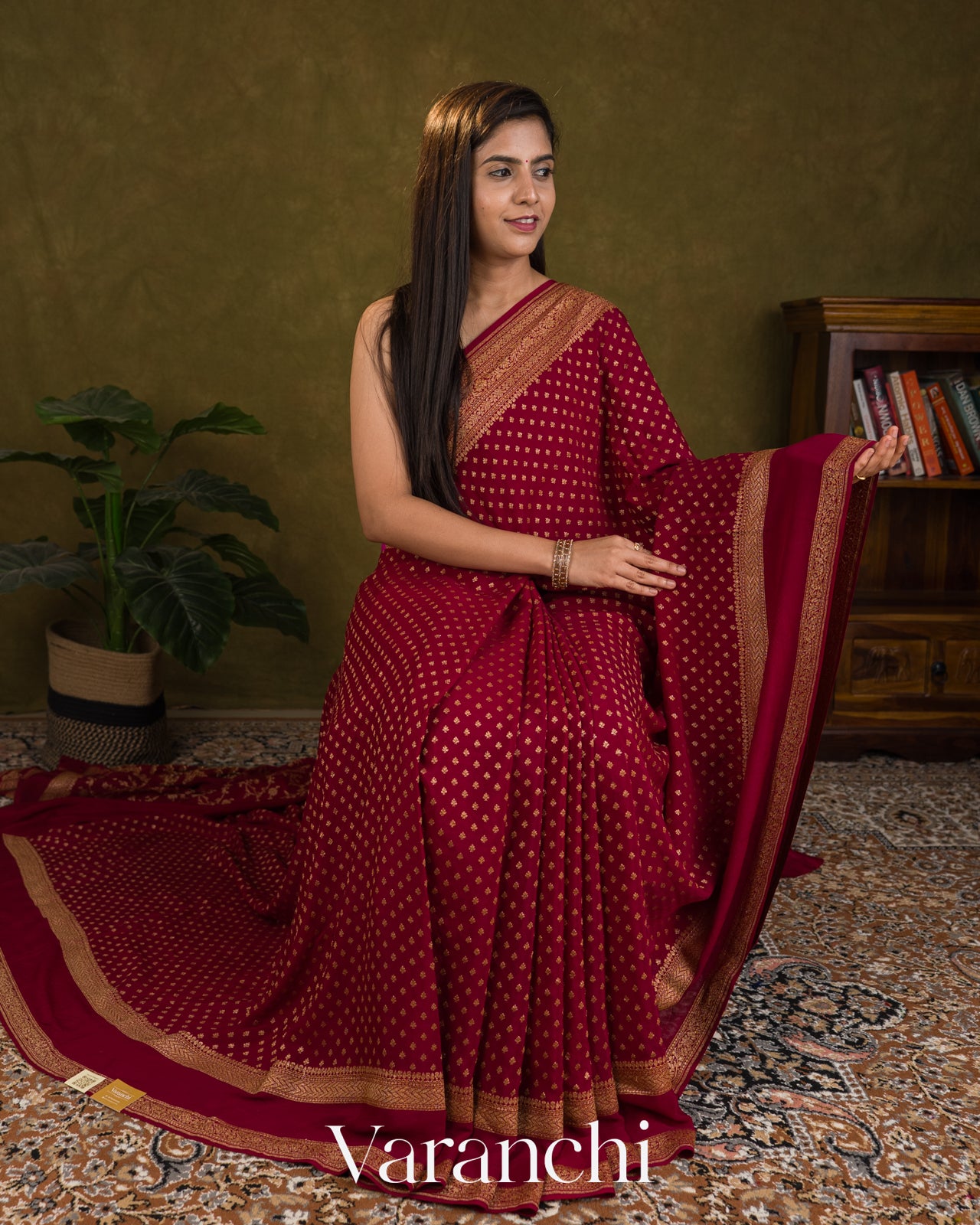 Maroon Pure Crepe Silk Handloom Saree