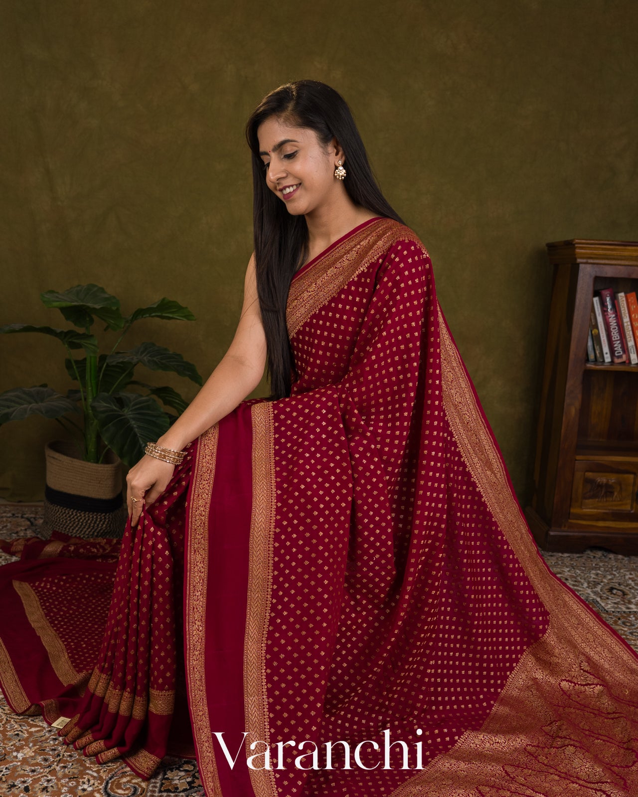 Maroon Pure Crepe Silk Handloom Saree