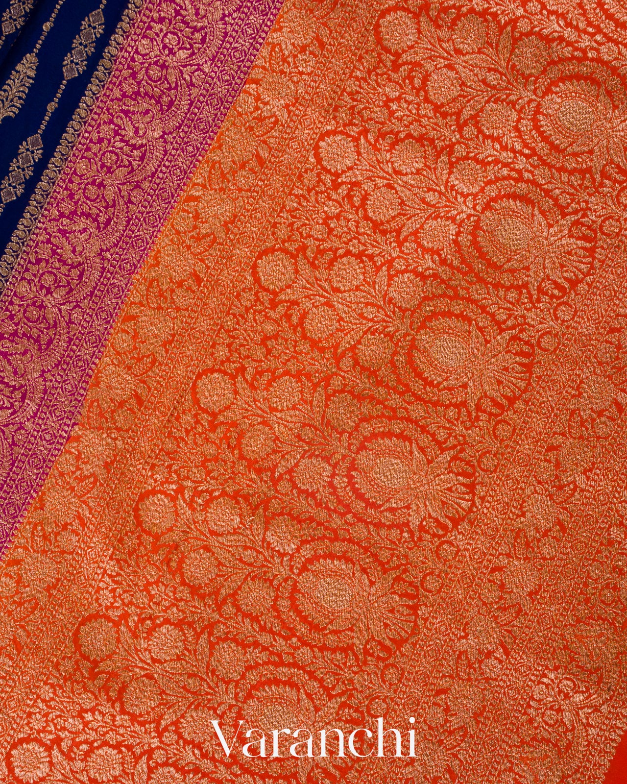 Navy Blue Pure Crepe Silk Handloom Saree