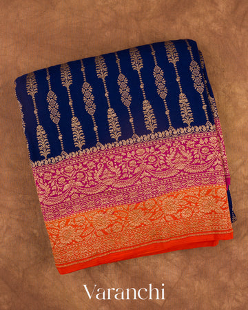 Navy Blue Pure Crepe Silk Handloom Saree