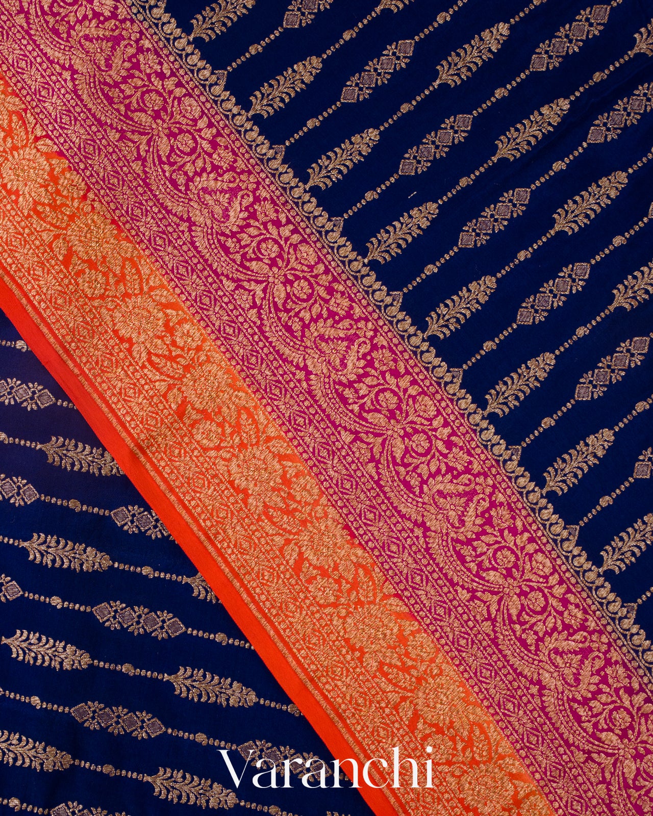 Navy Blue Pure Crepe Silk Handloom Saree