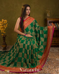 Bottle Green Checkered Pure Crepe Silk Handloom Saree