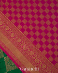 Bottle Green Checkered Pure Crepe Silk Handloom Saree