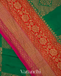 Bottle Green Checkered Pure Crepe Silk Handloom Saree