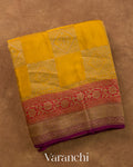 Mustard Yellow Checkered Pure Crepe Silk Handloom Saree