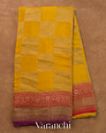 Mustard Yellow Checkered Pure Crepe Silk Handloom Saree
