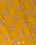 Mustard Yellow Checkered Pure Crepe Silk Handloom Saree