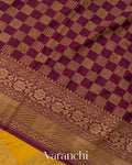 Mustard Yellow Checkered Pure Crepe Silk Handloom Saree