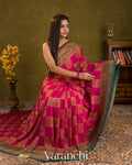 Rani Pink Checkered Pure Crepe Silk Handloom Saree