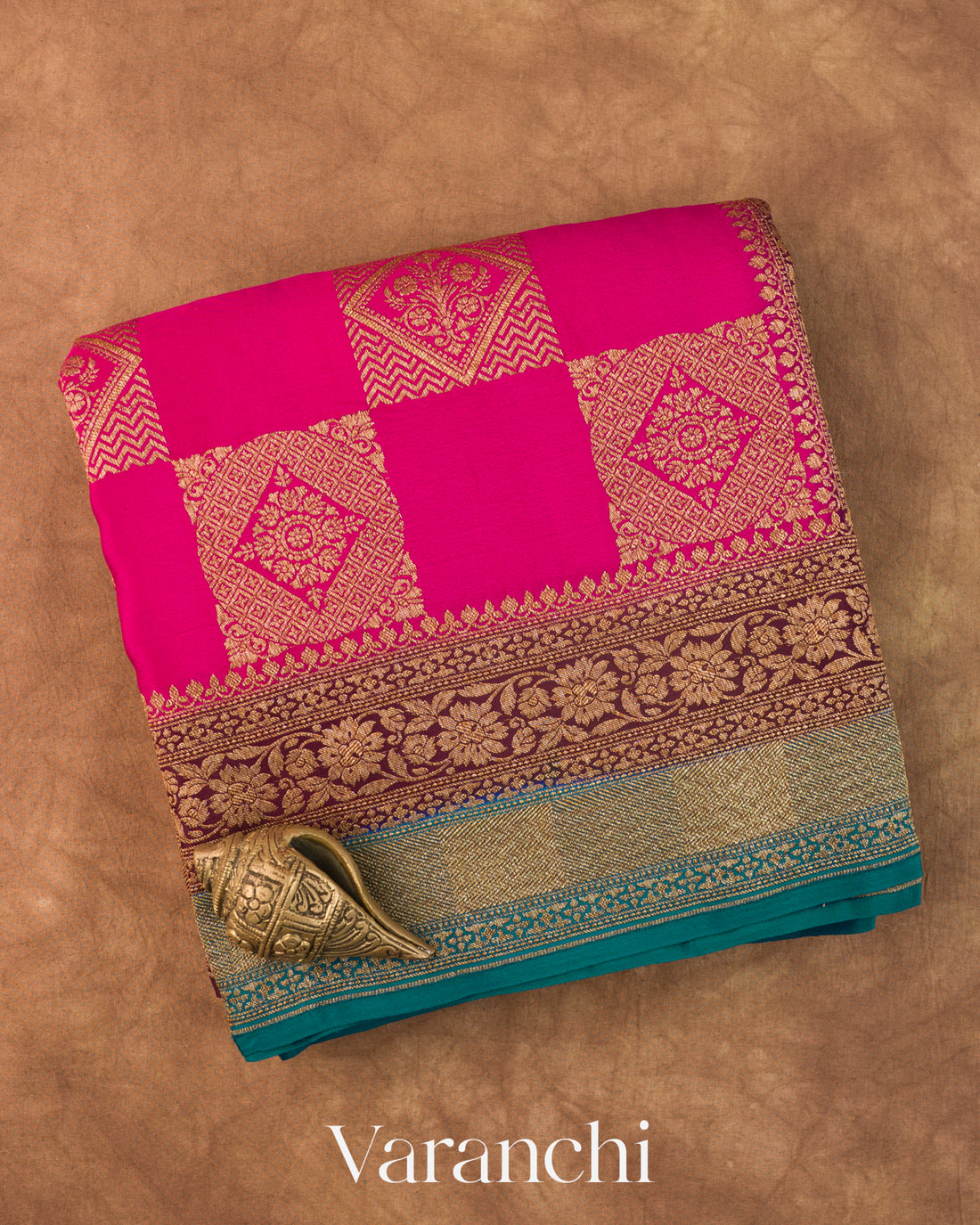 Rani Pink Checkered Pure Crepe Silk Handloom Saree