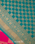 Rani Pink Checkered Pure Crepe Silk Handloom Saree