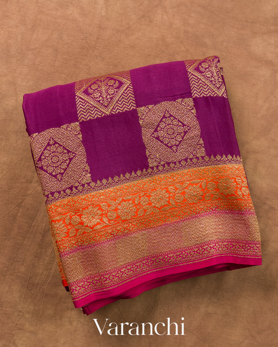 Magenta Checkered Pure Crepe Silk Handloom Saree