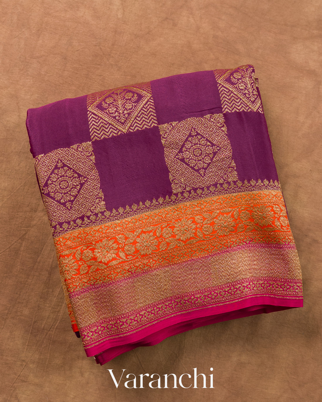 Magenta Purple Pure Crepe Silk Handloom Saree