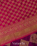 Magenta Checkered Pure Crepe Silk Handloom Saree