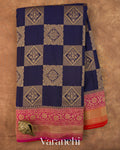 Navy Blue Checkered Pure Crepe Silk Handloom Saree