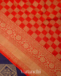 Navy Blue Checkered Pure Crepe Silk Handloom Saree