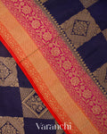 Navy Blue Checkered Pure Crepe Silk Handloom Saree