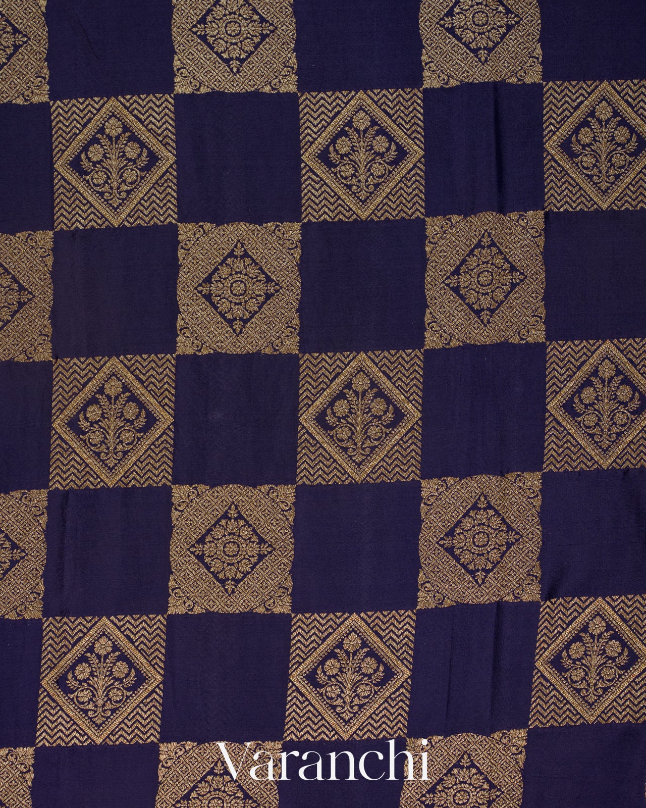 Navy Blue Checkered Pure Crepe Silk Handloom Saree