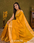 Mango Yellow Checks Pure Kanchipuram Silk Cotton Handloom Saree