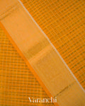 Mango Yellow Checks Pure Kanchipuram Silk Cotton Handloom Saree