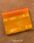 Turmeric Orange Checks Pure Kanchipuram Silk Cotton Handloom Saree