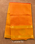 Turmeric Orange Checks Pure Kanchipuram Silk Cotton Handloom Saree