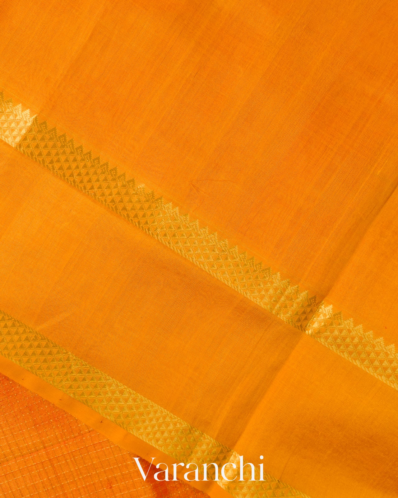 Turmeric Orange Checks Pure Kanchipuram Silk Cotton Handloom Saree