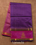 Purple Striped Pure Kanchipuram Silk Cotton Handloom Saree