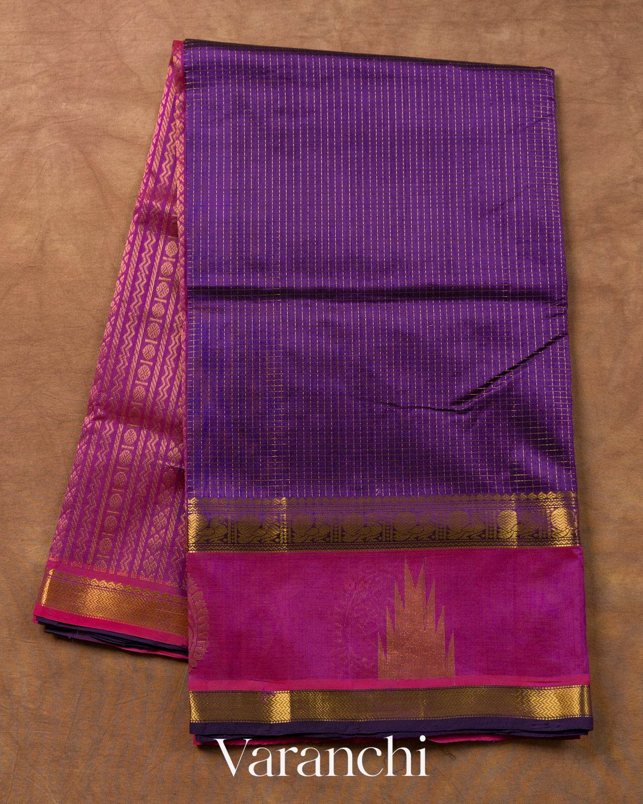 Purple Striped Pure Kanchipuram Silk Cotton Handloom Saree