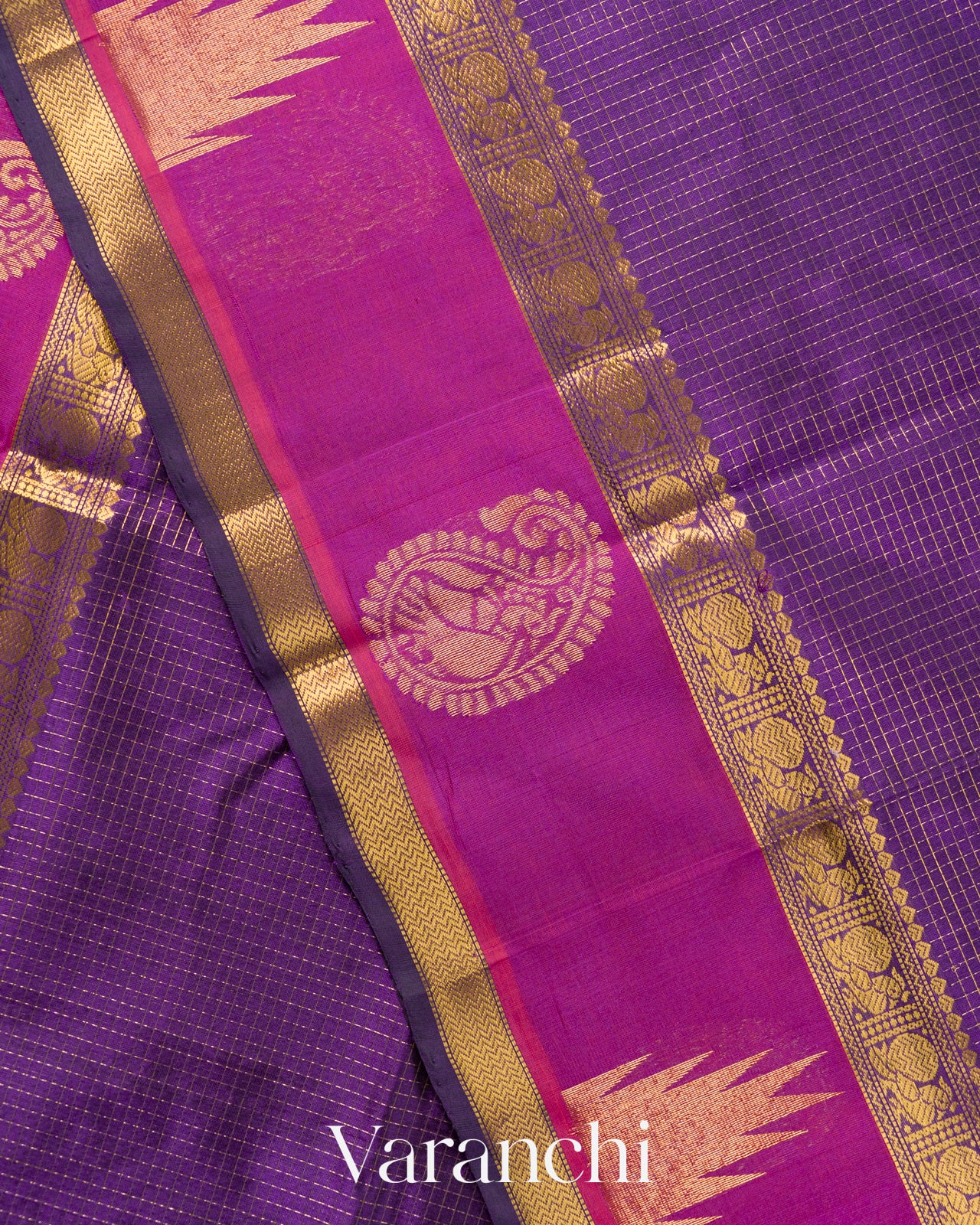 Purple Striped Pure Kanchipuram Silk Cotton Handloom Saree