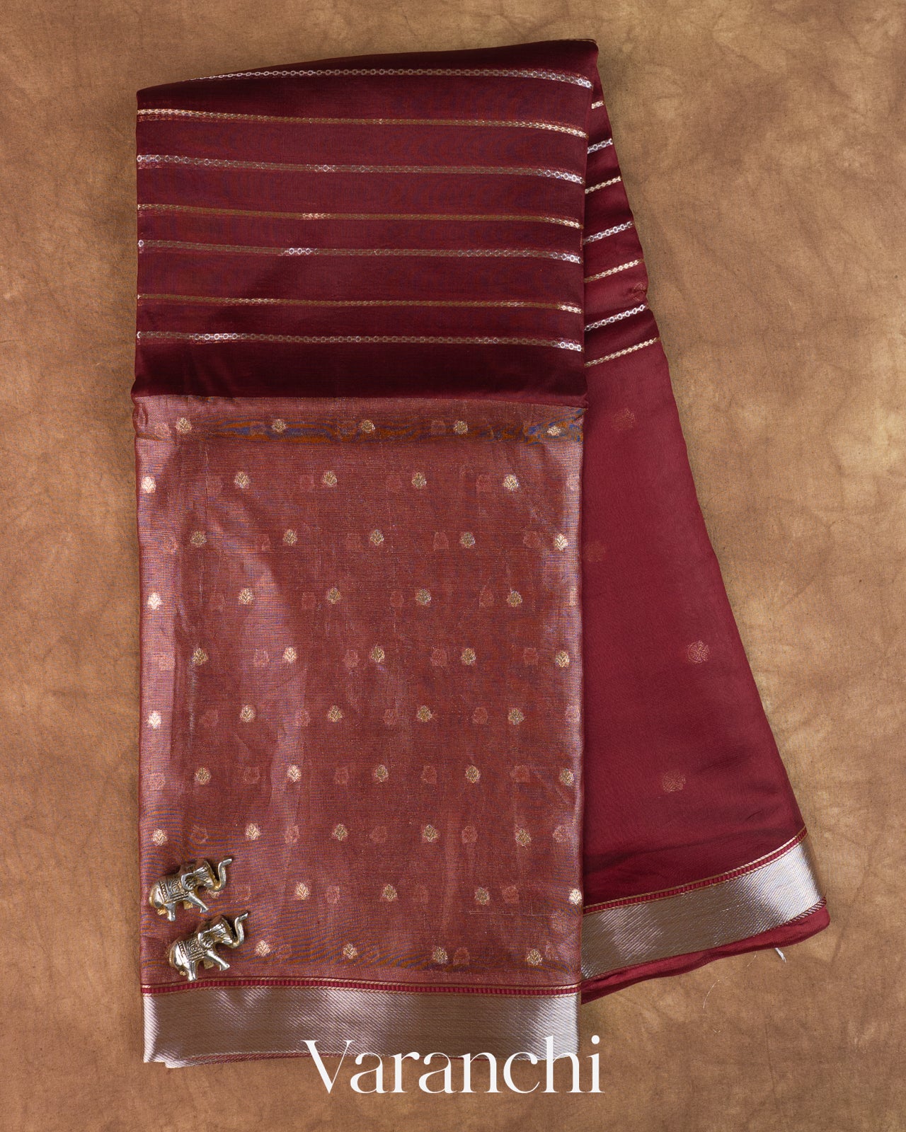 Wine Tissue Pure Kora Silk Saree