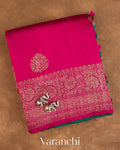 Rani Pink Pure Raw Silk Handloom Saree — Folded