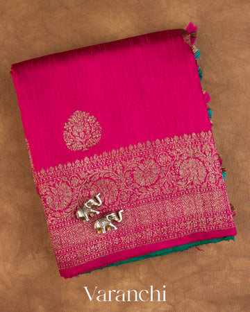 Rani Pink Pure Raw Silk Handloom Saree — Folded