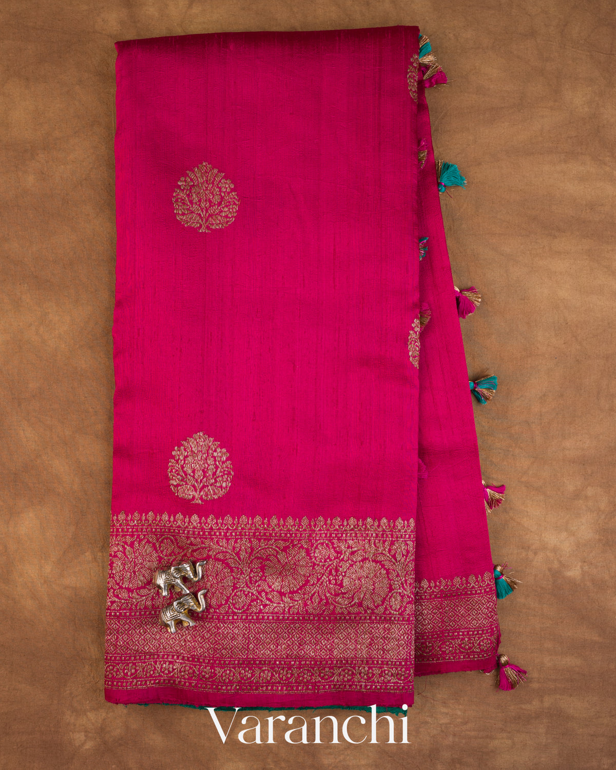 Rani Pink Pure Raw Silk Handloom Saree — Full Saree