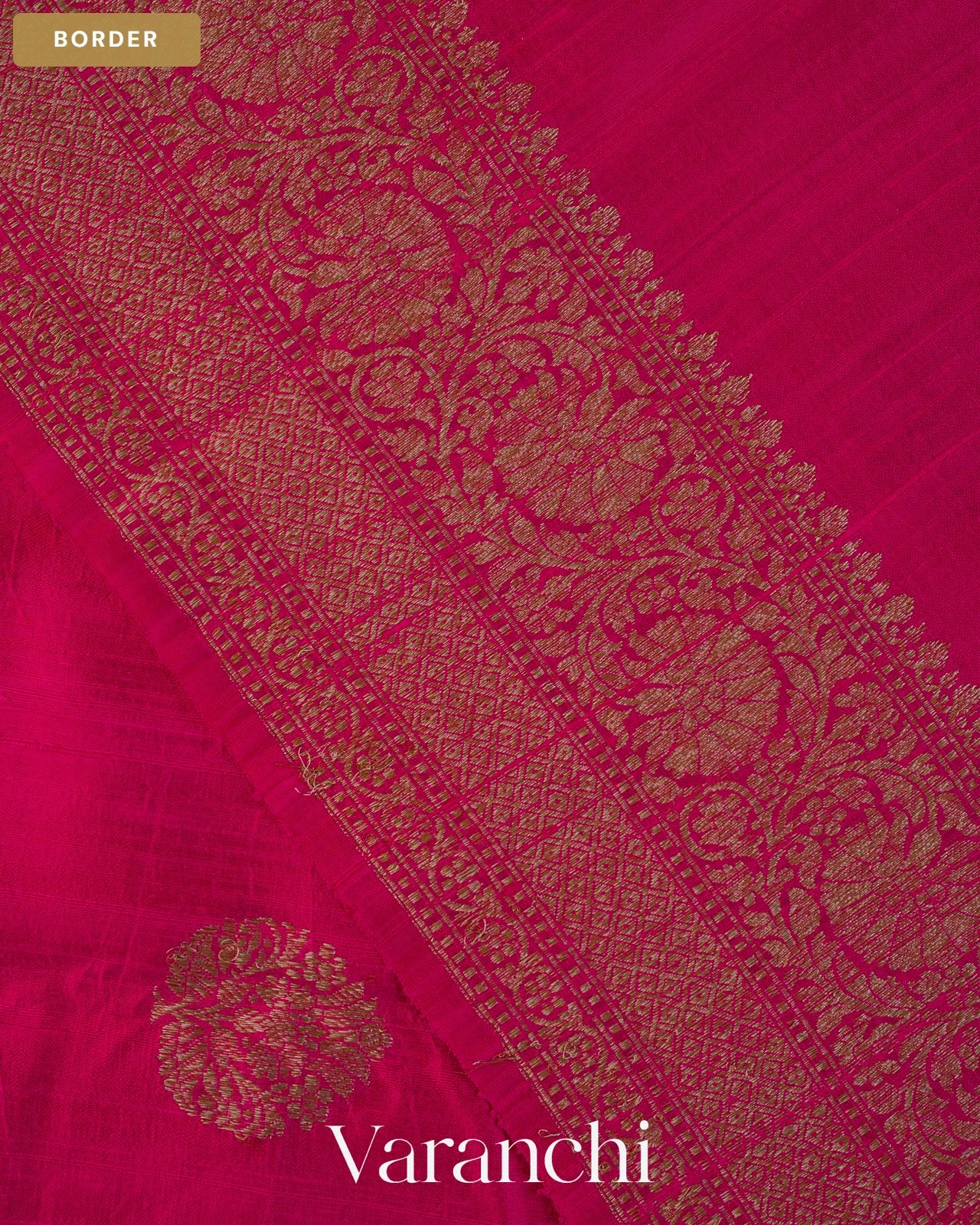 Rani Pink Pure Raw Silk Handloom Saree — Border