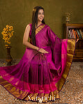 Purple Stried Pure Kanchipuram Silk Cotton Handloom Saree