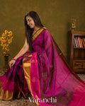 Purple Stried Pure Kanchipuram Silk Cotton Handloom Saree