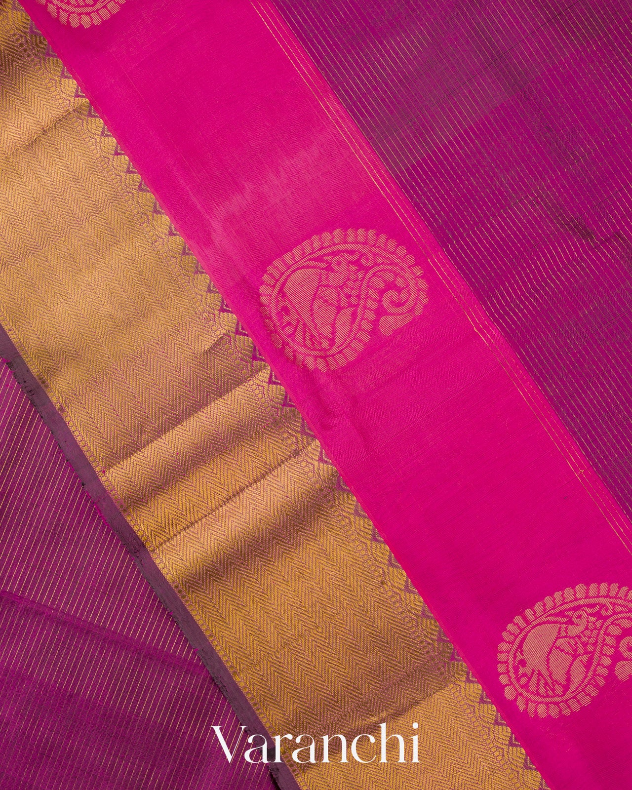 Purple Stried Pure Kanchipuram Silk Cotton Handloom Saree
