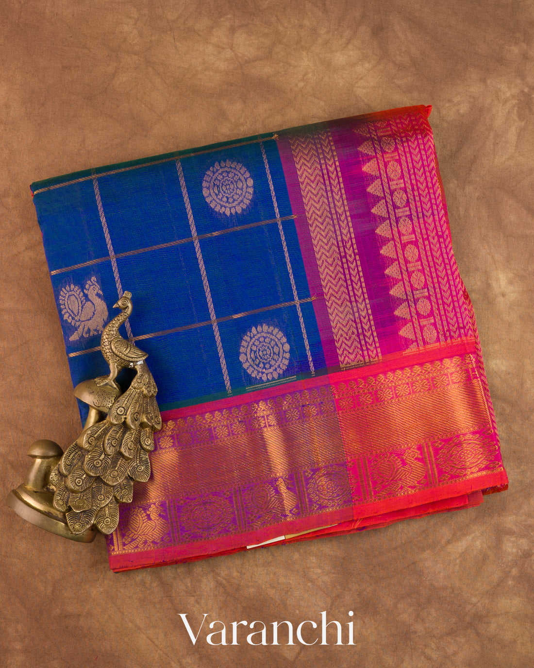 Royal Blue Pure Kanchipuram Silk Cotton Handloom Saree