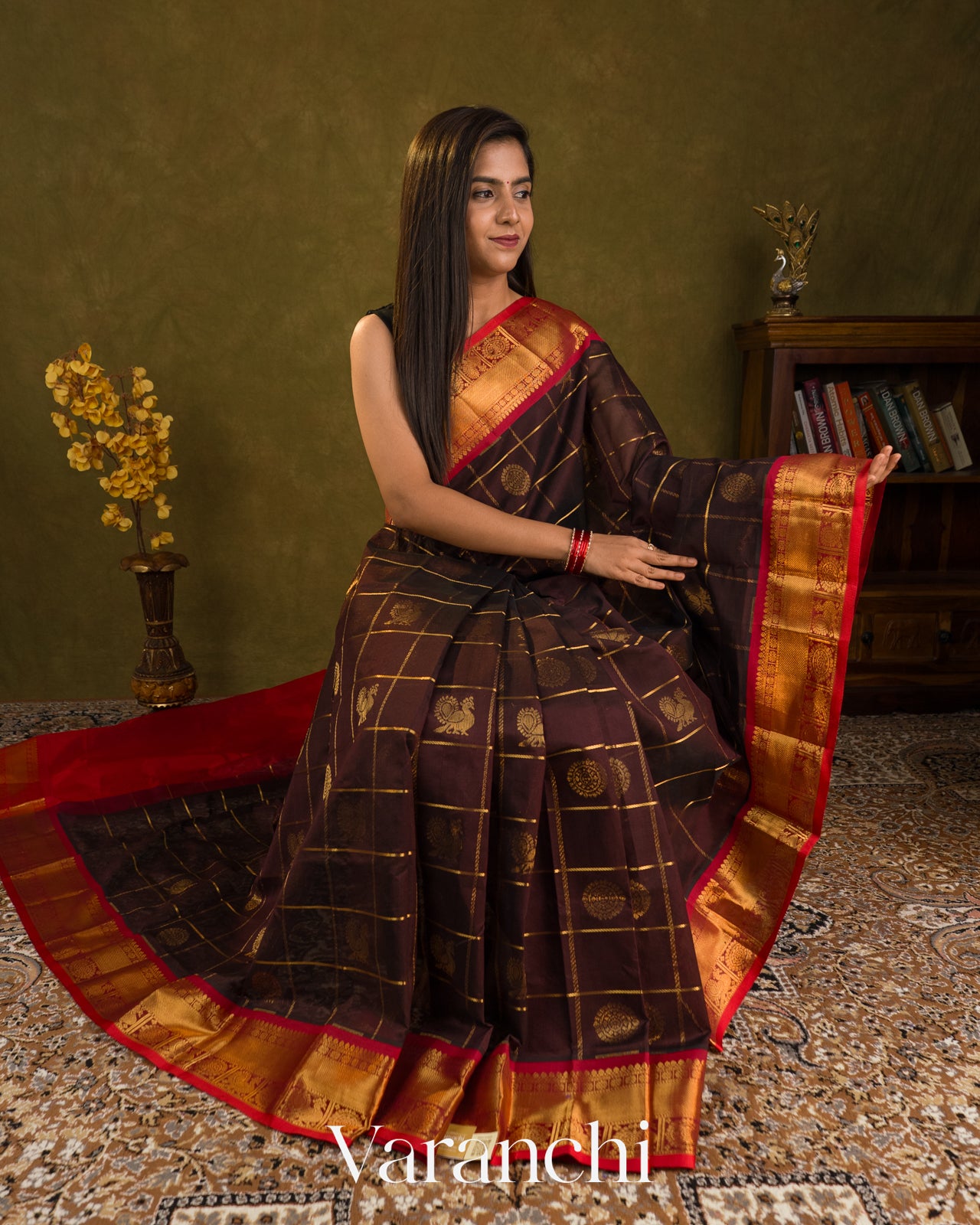 Coffee Brown Pure Kanchipuram Silk Cotton Handloom Saree