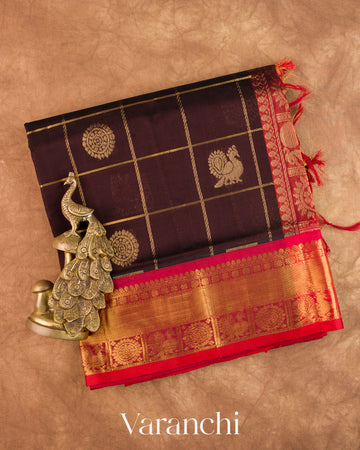 Coffee Brown Pure Kanchipuram Silk Cotton Handloom Saree