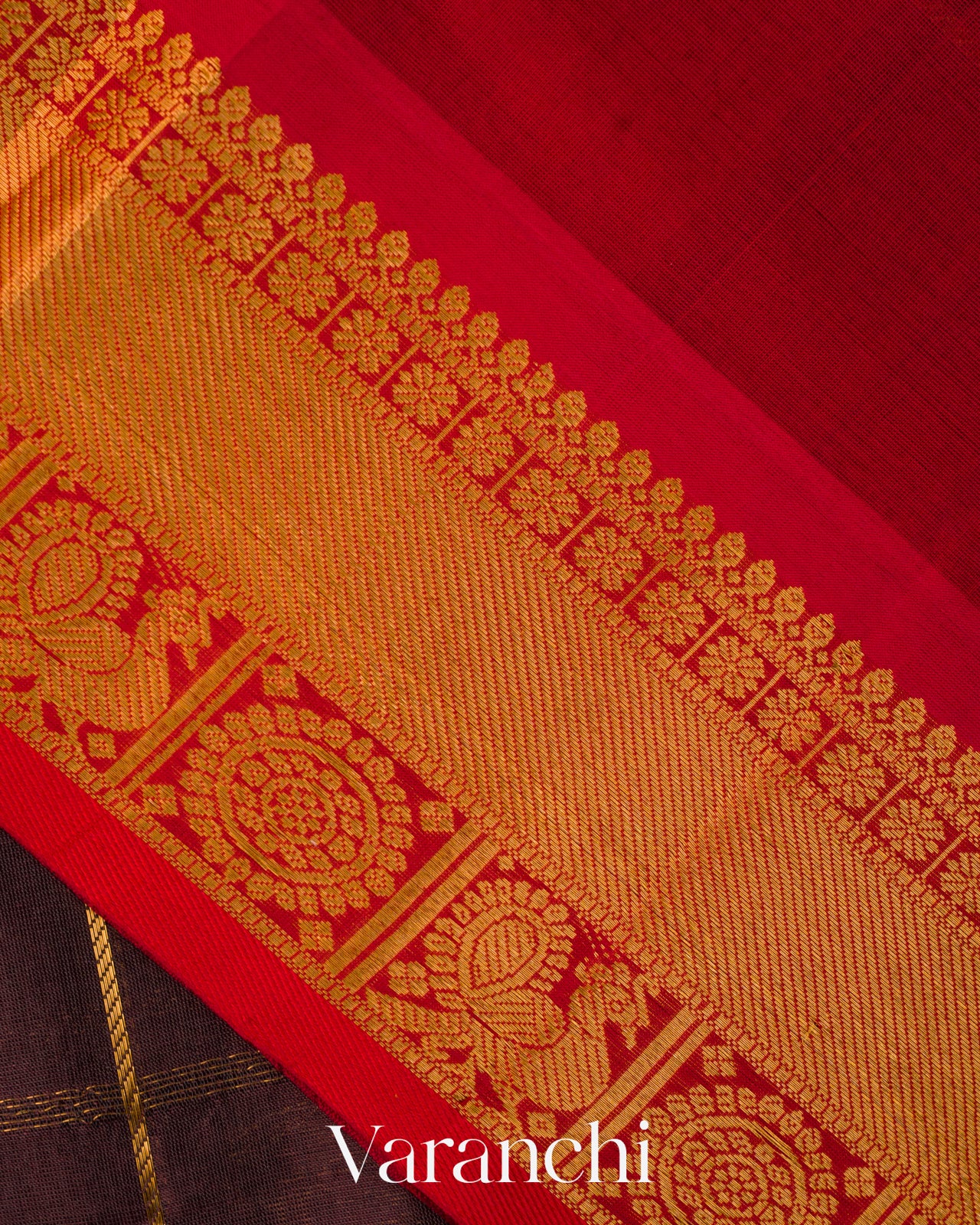 Coffee Brown Pure Kanchipuram Silk Cotton Handloom Saree