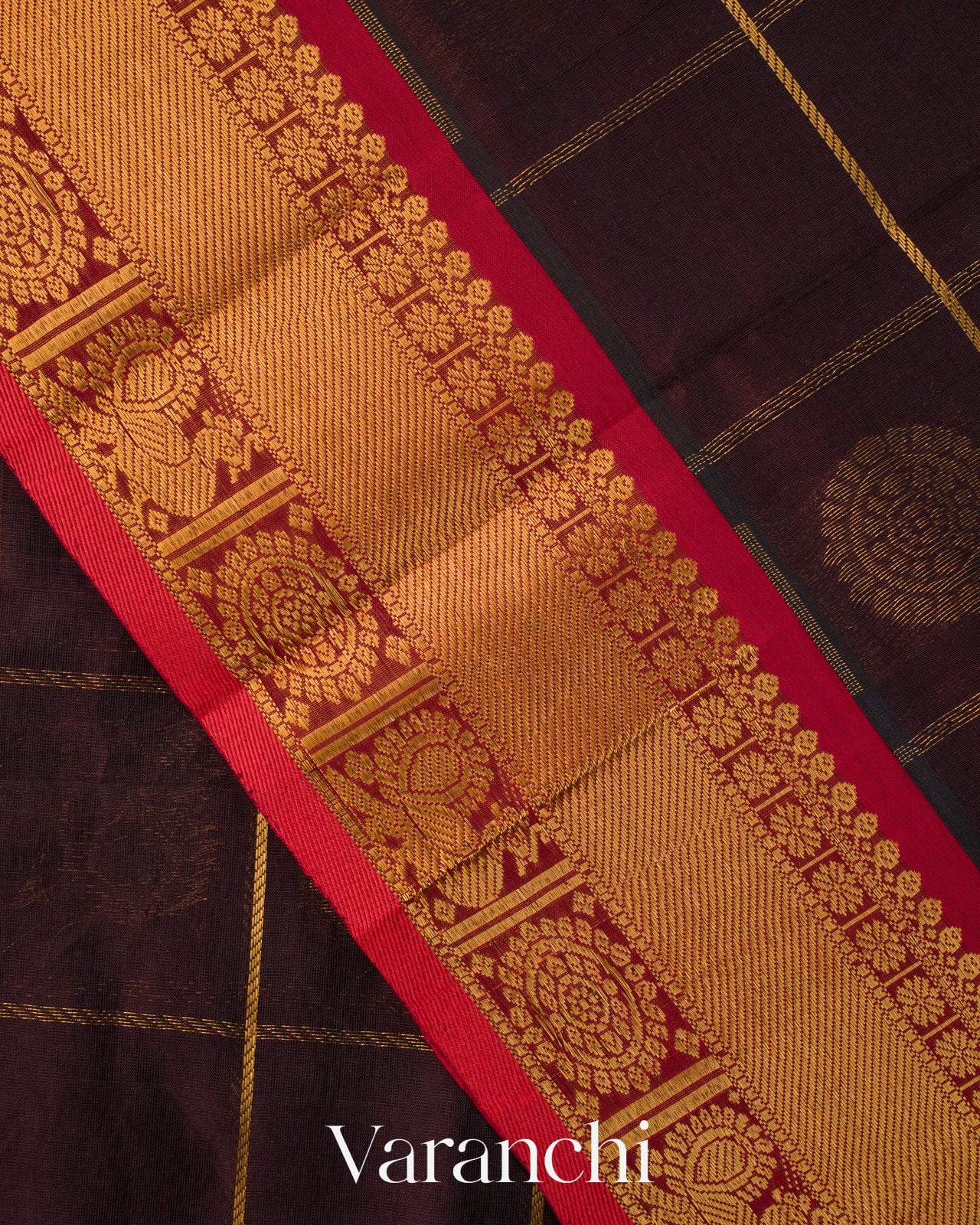 Coffee Brown Pure Kanchipuram Silk Cotton Handloom Saree