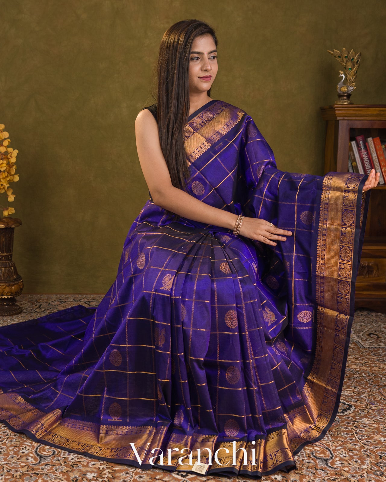 Royal Blue Pure Kanchipuram Silk Cotton Handloom Saree