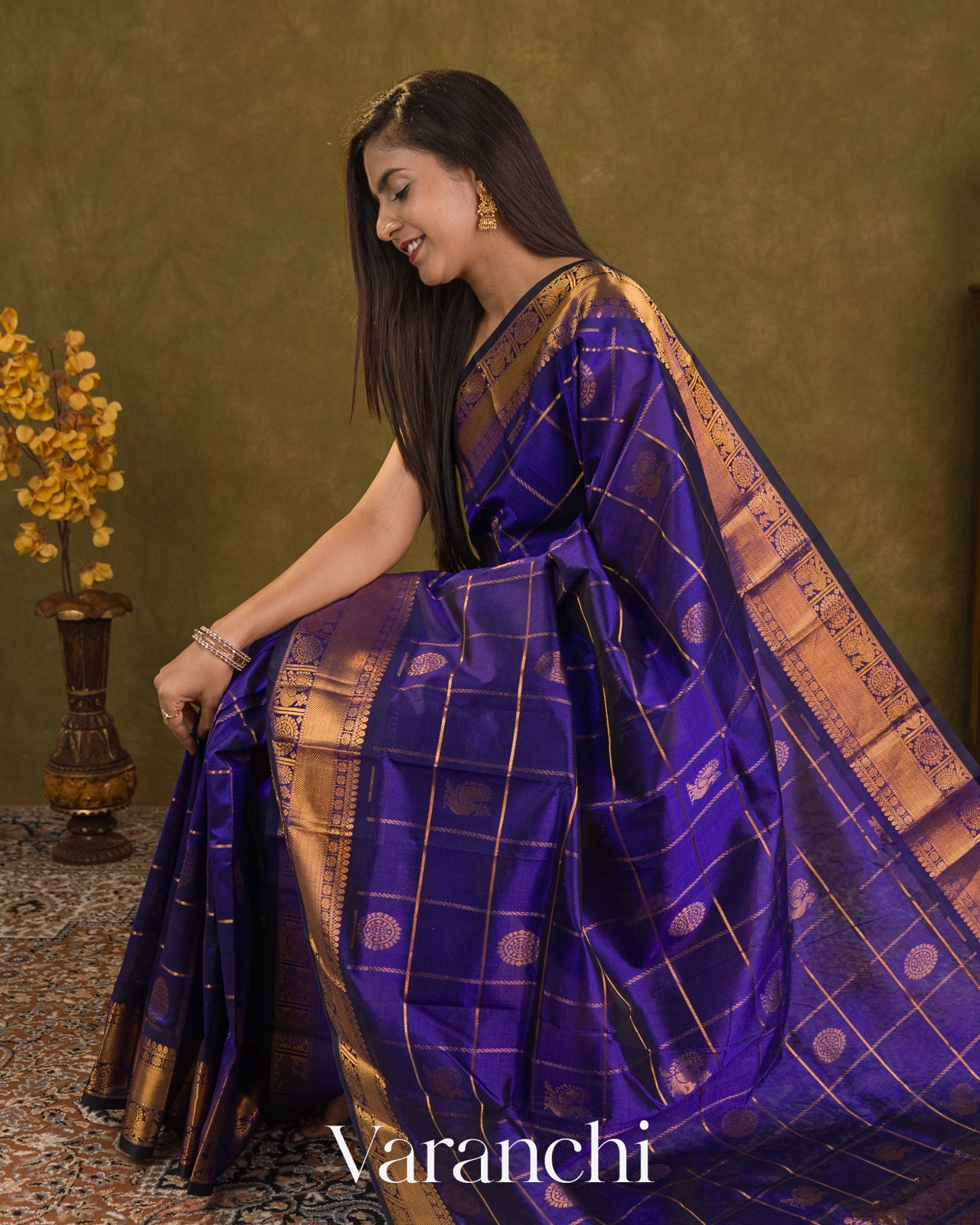 Royal Blue Pure Kanchipuram Silk Cotton Handloom Saree